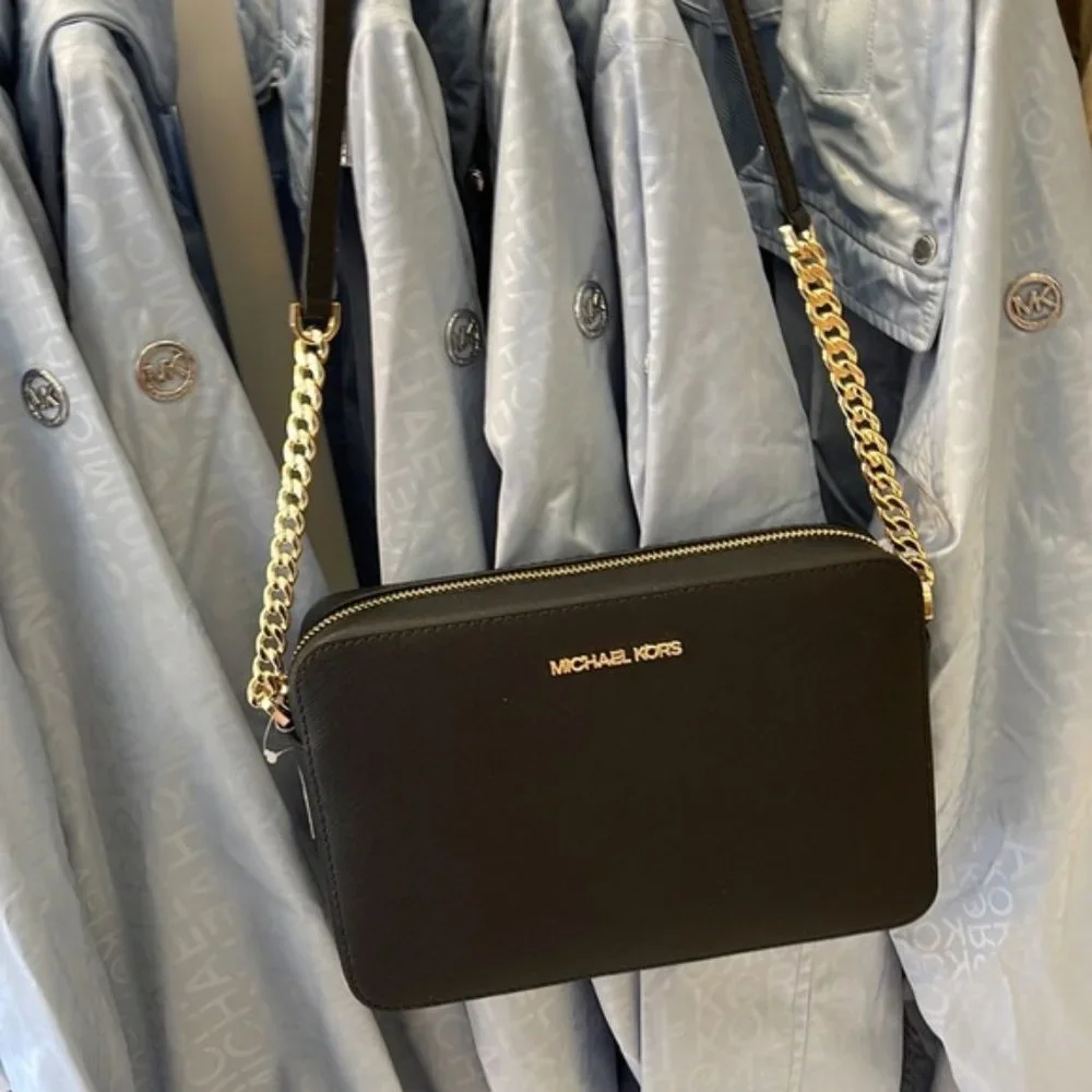 Michael Kors Jet Set Item Large East West Zip Crossbody Leather Black - Picture 13 of 16